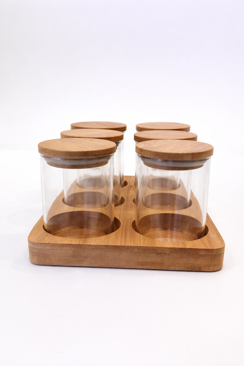 طقم توابل 6 قطع بستاند خشبي محكم الغلق