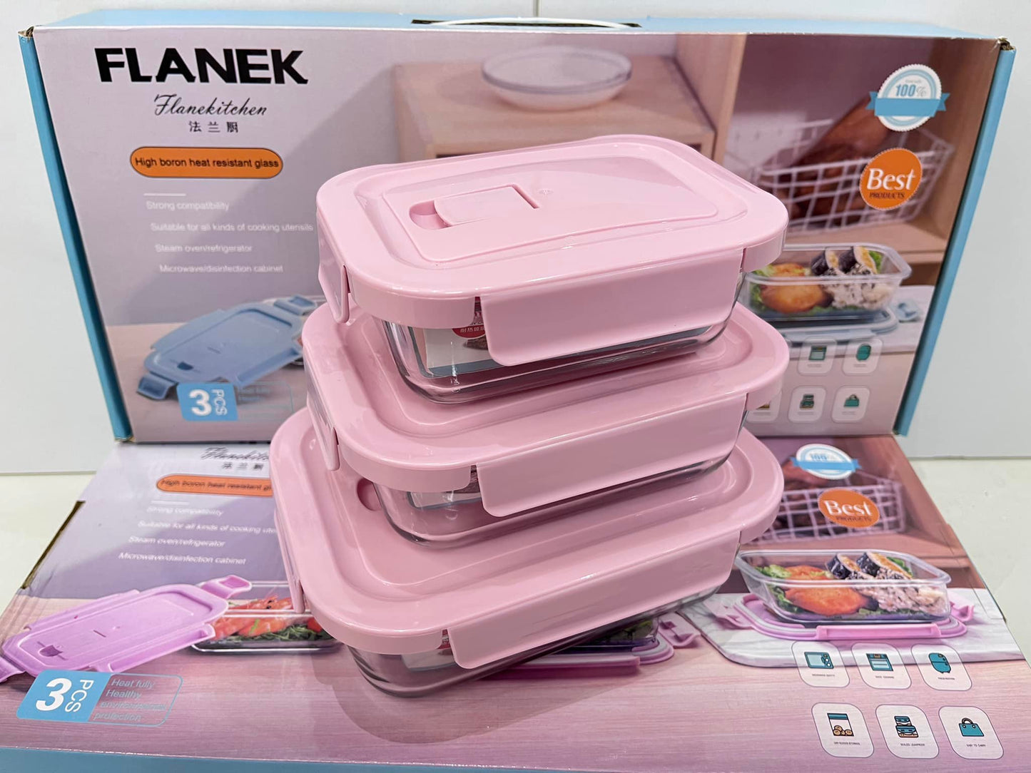 طقم طواجن بيركس مستطيل 3 قطع بيدخل مايكرويف + غسالة اطباق + فرن