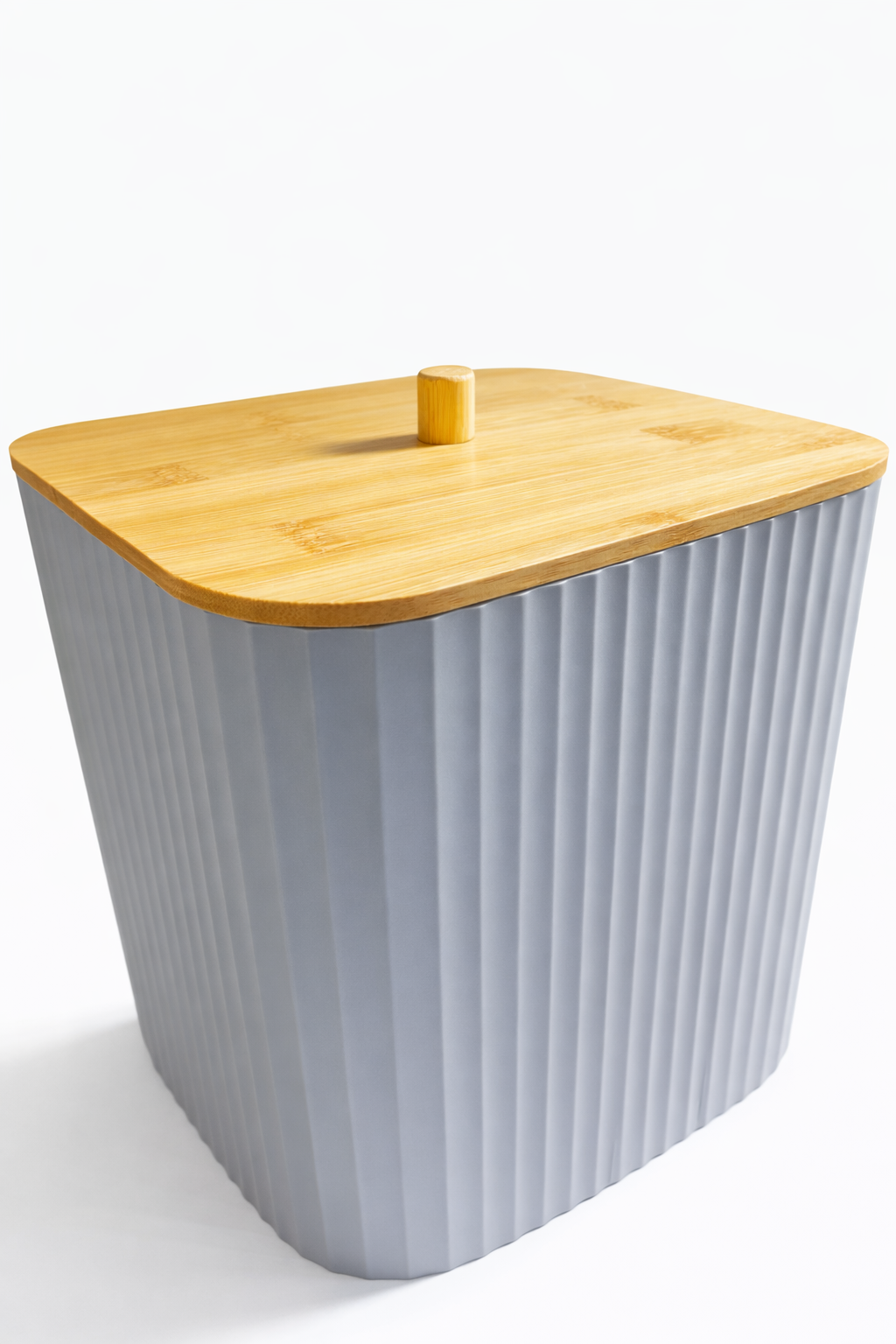 طقم إكسسوارات الحمام الفاخر - رمادي وخشب البامبو